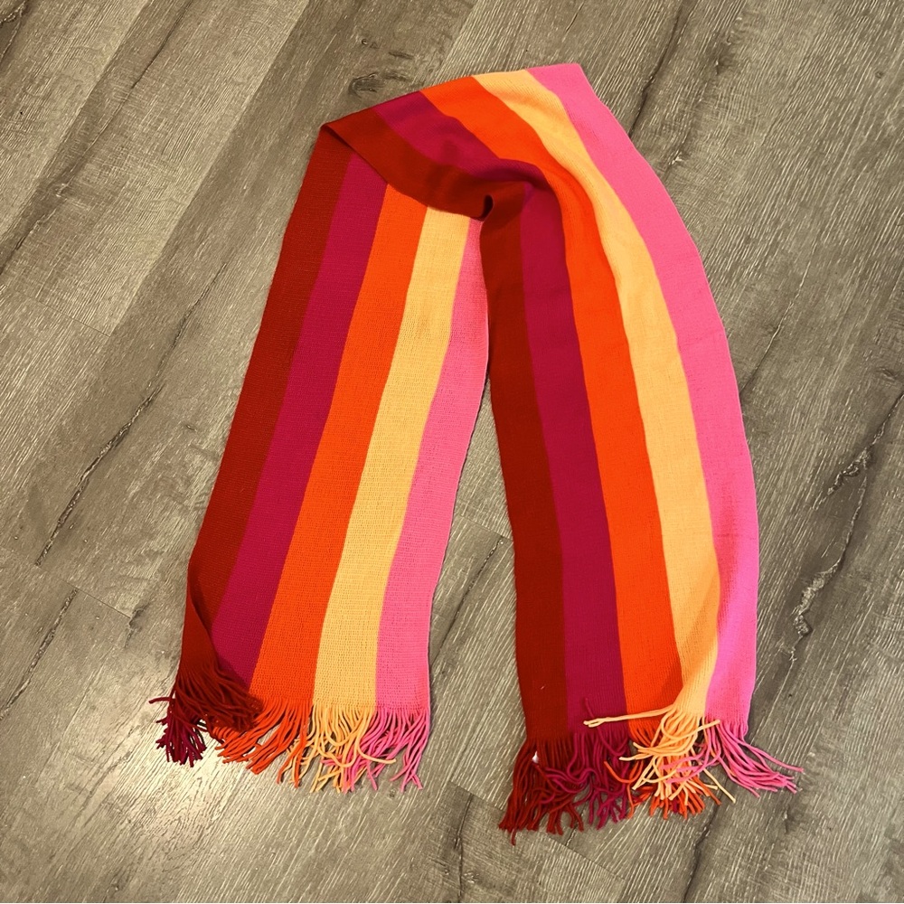 Echo Soft Stripes Brown Orange Pink Red Fringed Scarf 69 Inches